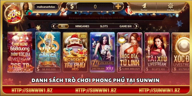 Bộ sưu tập game đa dạng tại Sun win